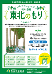 FM岩手のラジオ番組東北のもりPRちらし緑の太い外枠に森林を表す模式図左に配置